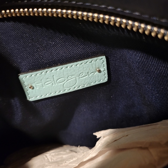 Halogen Navy and Lt Blue Large Leather Clutch Bag NWOT - Picture 2 of 4